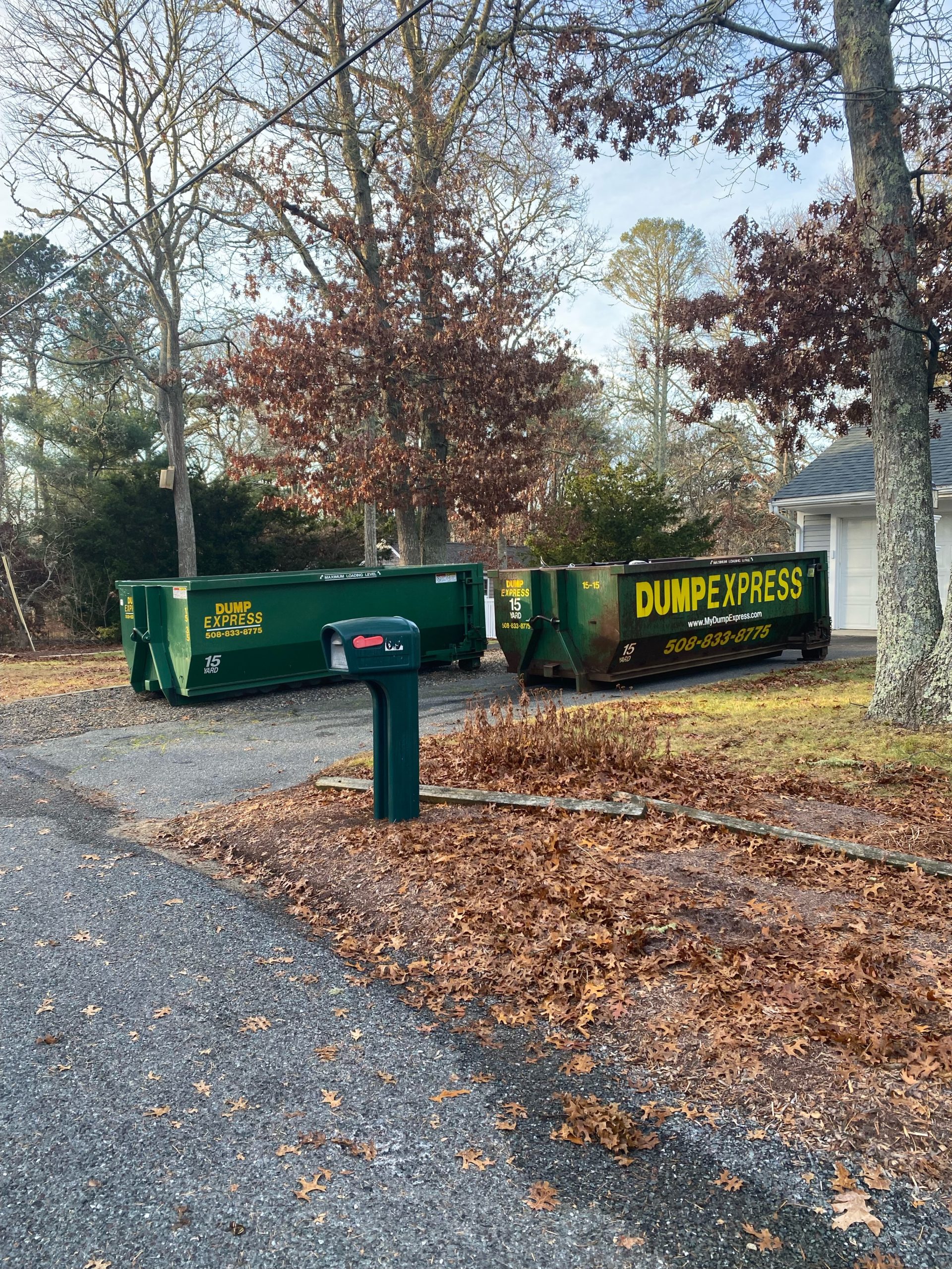 dumpster rental on a driveway